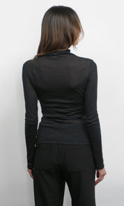 Astra High Neck Long Sleeve Sheer Knit Top