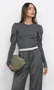 Renoa Puff Sleeve Ribbed Knit Top