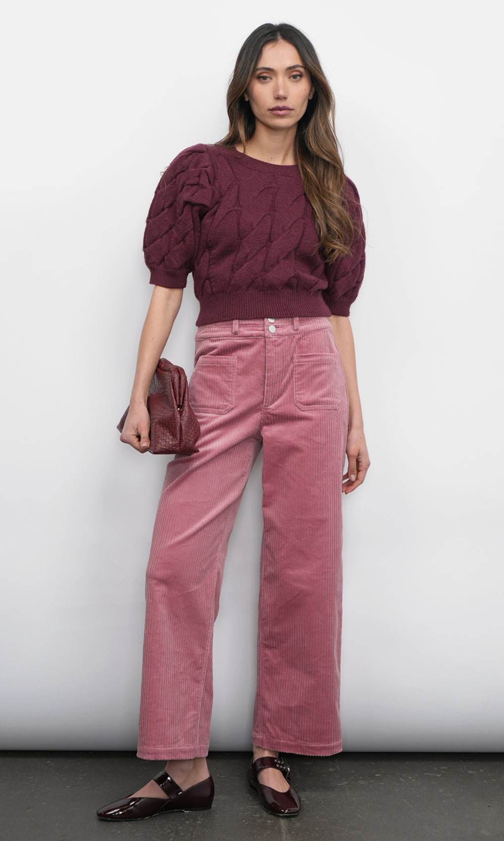 Hallie Cable Knit Puff Sleeve Sweater Top