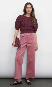 Hallie Cable Knit Puff Sleeve Sweater Top
