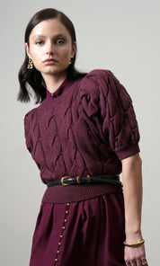 Hallie Cable Knit Puff Sleeve Sweater Top