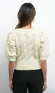 Hallie Cable Knit Puff Sleeve Sweater Top