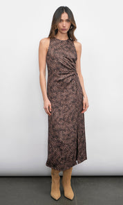 Marli Ruched Tie Front Midi Dress