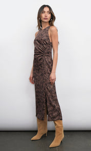 Marli Ruched Tie Front Midi Dress