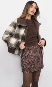 Lennox Plaid Jacket With Knit Oversized Collar
