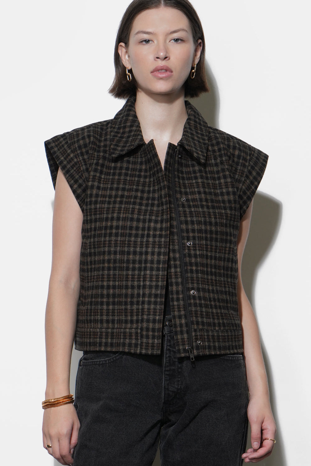 Londyn Plaid Zip Up Vest