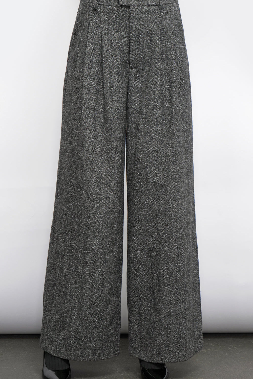 Adele High Waist Herringbone Wide Trousers