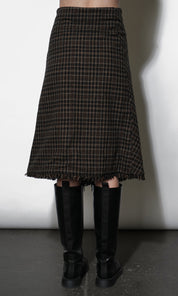 Brighton Asymmetric Plaid Fringe Skirt Midi Skirt