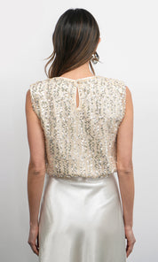 Liberty Padded Shoulder Bubble Hem Sequin Top
