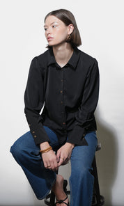 Naomi Bell Cuff Slim Blouse W/ Gold Buttons