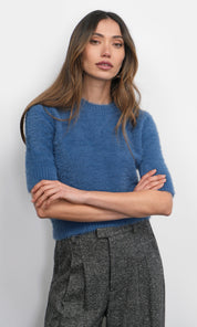 Odette Fuzzy Elbow Sleeve Knit Top