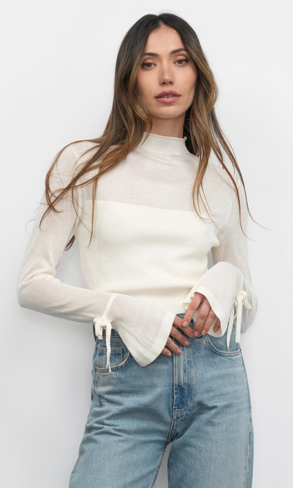 Valerie Sheer Yoke Knit w/ Florets Cuffs