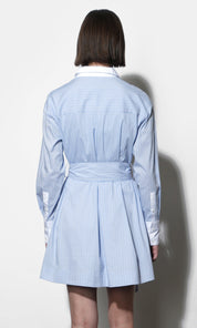 Faith Stripe Godet Mini Shirt Dress