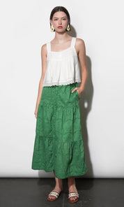 Ulyssa Button Front Embroidered Midi Skirt