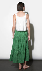 Ulyssa Button Front Embroidered Midi Skirt