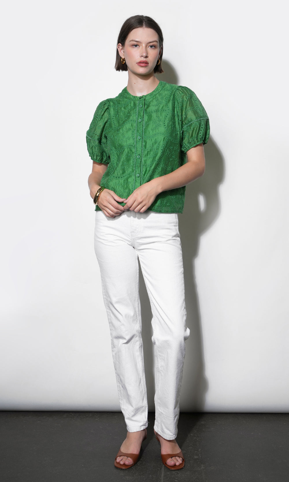 Sadie Puff Sleeve Eyelet Embroidered Blouse