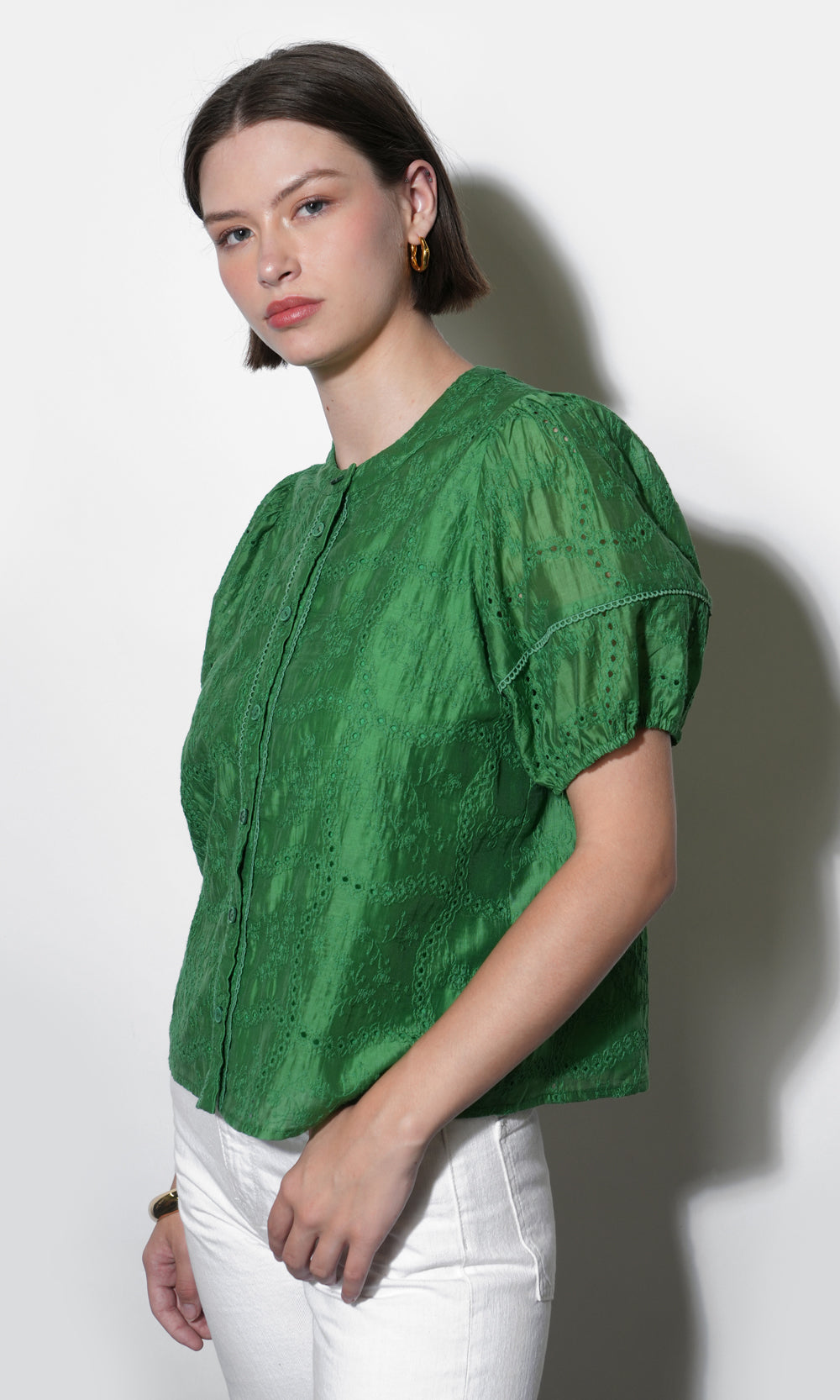 Sadie Puff Sleeve Eyelet Embroidered Blouse