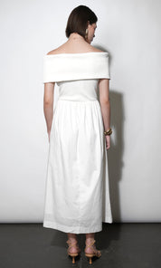 Marjorie Mixed Media Off Shoulder Midi Dress