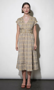 Elizabeth Dolman Sleeve Plaid Belted Midi Dress