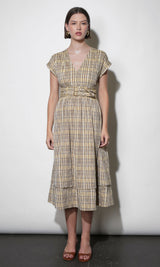 Elizabeth Dolman Sleeve Plaid Belted Midi Dress