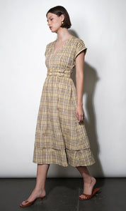 Elizabeth Dolman Sleeve Plaid Belted Midi Dress
