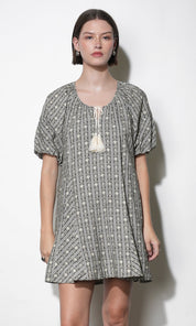 Elena Stripe Pattern Bubble Sleeve Popover Dress