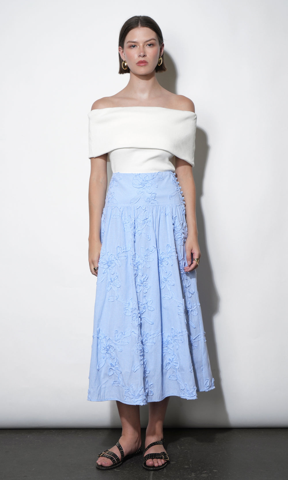 Aurora Midi Stripe Embroidered Skirt
