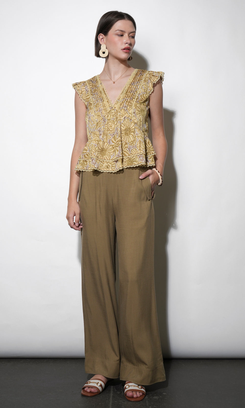 Aurora Pintuck Flutter Sleeve Top