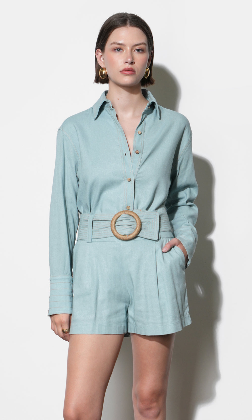 Lily Belted Linen Blend Shorts