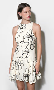 Madeline Large Embroidery Floral Pleated Mini Dress