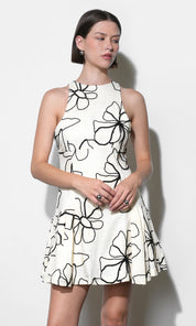Madeline Large Embroidery Floral Pleated Mini Dress