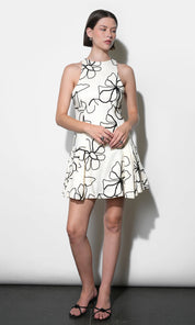 Madeline Large Embroidery Floral Pleated Mini Dress