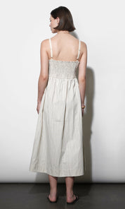 Lyla Gathered Side Sleeveless Stripe Midi Dress