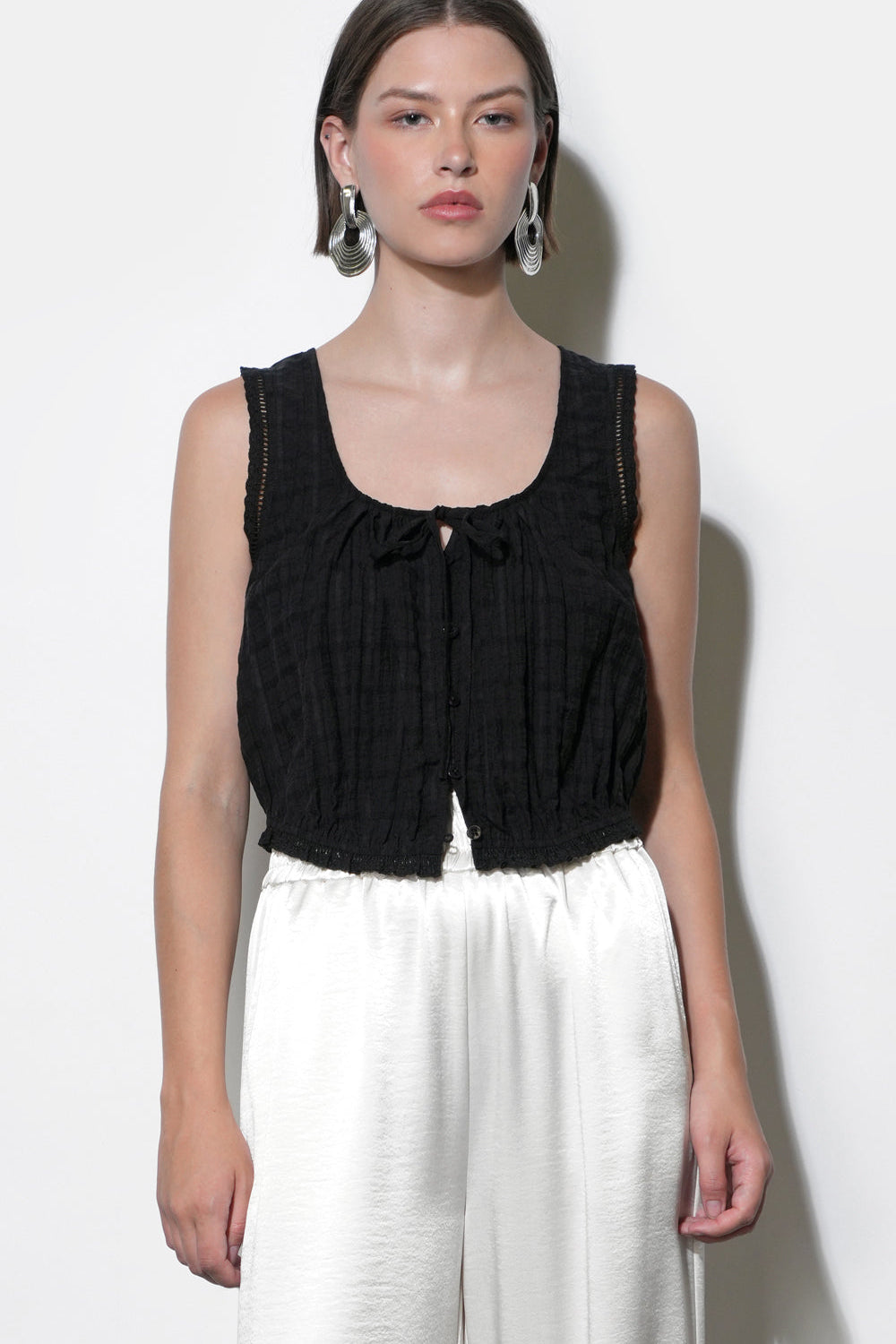 Clara Textured Eyelet Detail Bubble Hem Black Top