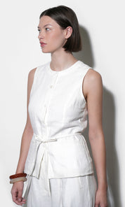 Hadley Linen Vest With Tie Belt