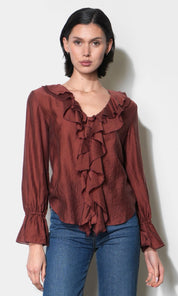 Gemma Cascading Ruffle Button Front Long Sleeve Top