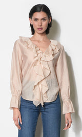 Gemma Cascading Ruffle Button Front Long Sleeve Top