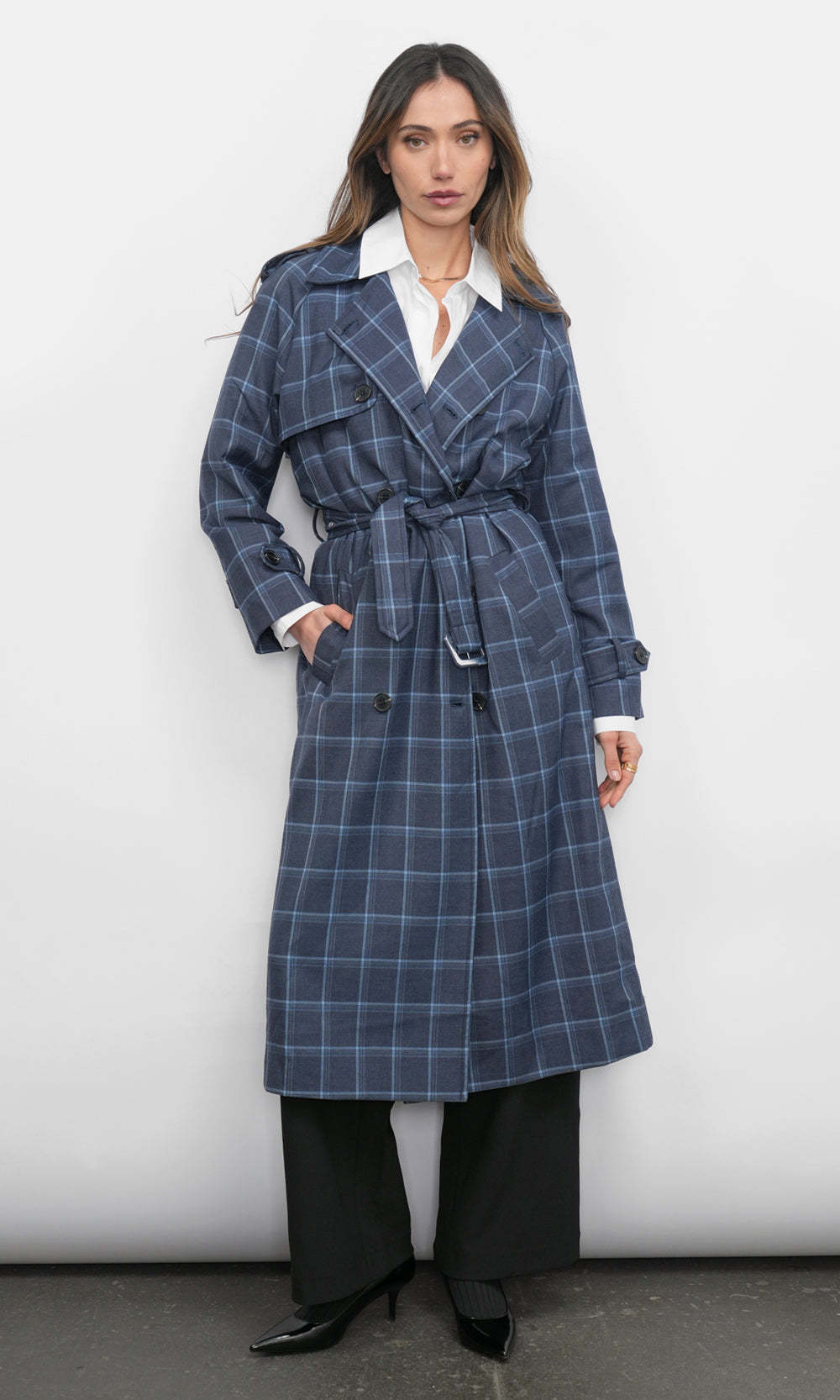 Glenn Oversized Plaid Trench Coat