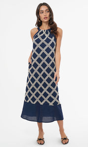 Grid Crochet Work Midi Dress