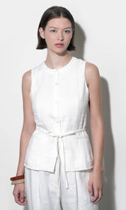 Hadley Linen Vest With Tie Belt