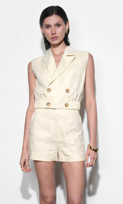 Haisley Linen Lapel Vest With Elastic Hem