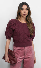 Hallie Cable Knit Puff Sleeve Sweater Top