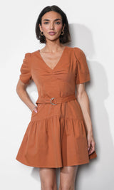 Hayden Puff Sleeve Belted Flare Dress
