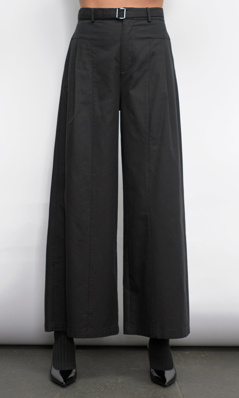 Hera Wide Leg Black Palazzo Twill Pants