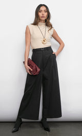 Hera Wide Leg Black Palazzo Twill Pants