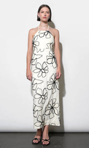 Josie Large Embroidery Floral Halter Midi Dress