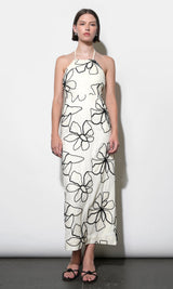 Josie Large Embroidery Floral Halter Midi Dress