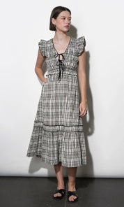 Lacey Smocked Tie Front Plaid Midi