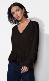 Lainey Flowy Button Front Black Blouse