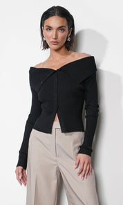 Linnea Button Down Off Shoulder Sweater Top
